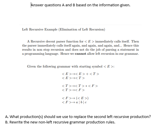 Solved answer questions A and B based on the information | Chegg.com