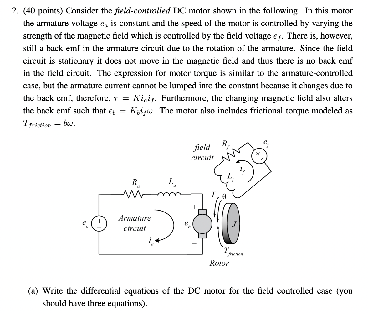 Solved 2. (40 points) Consider the fieldcontrolled DC motor