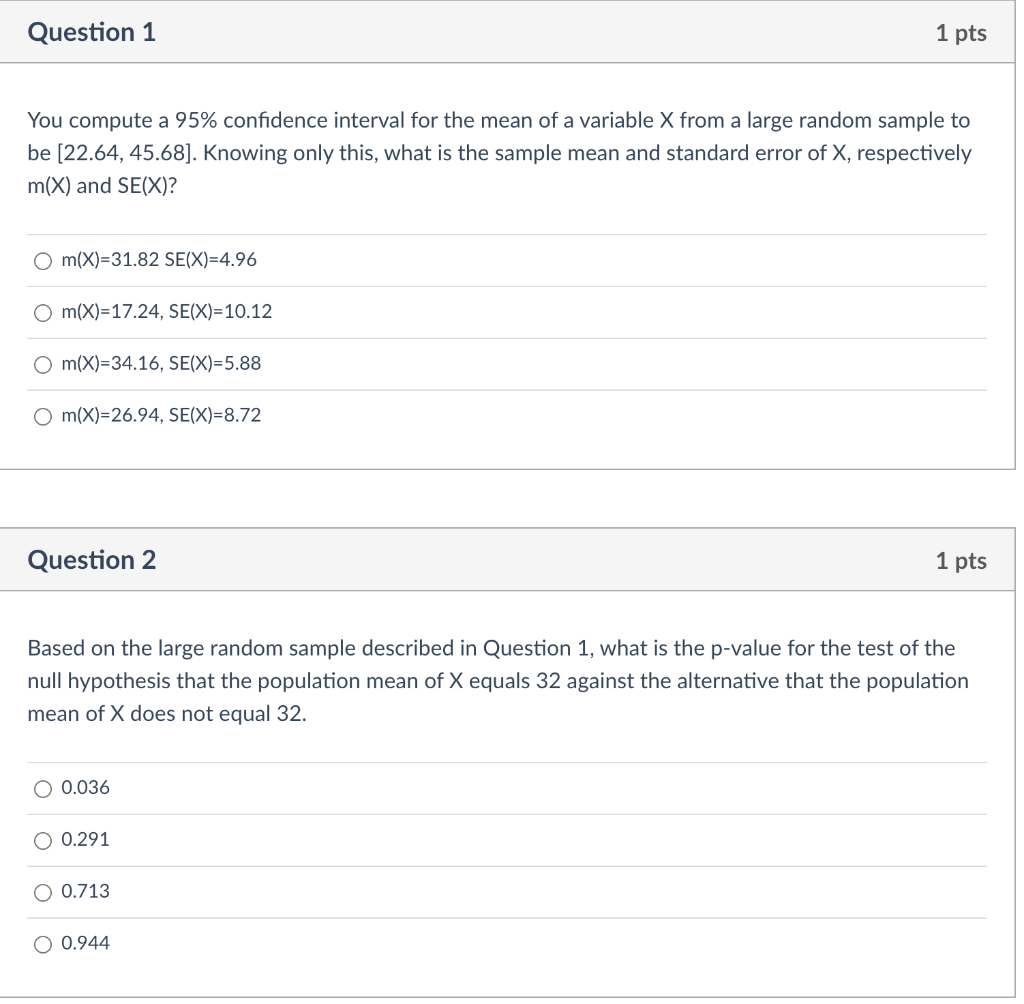 Solved Q1：You compute a 95% confidence interval for the mean | Chegg.com