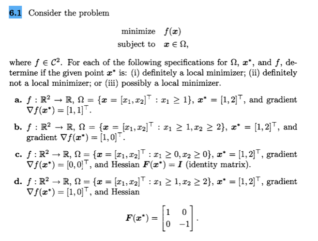 Solved 6.1 Consider the problem minimize f(x) subject to | Chegg.com