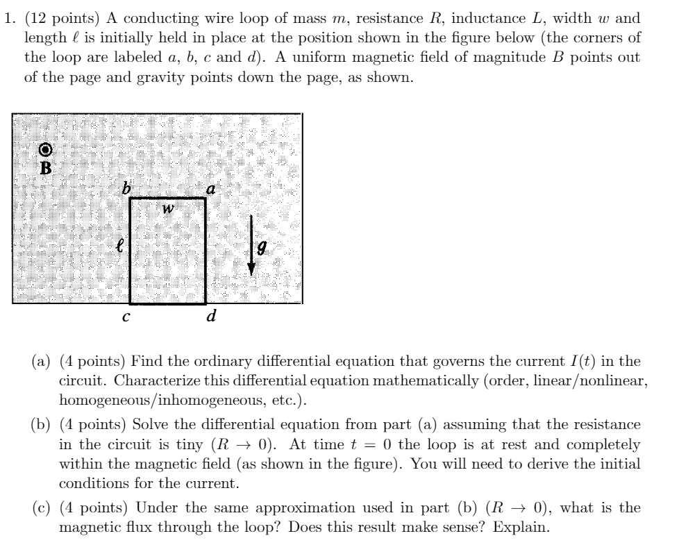 1 12 Points A Conducting Wire Loop Of Mass M R Chegg Com