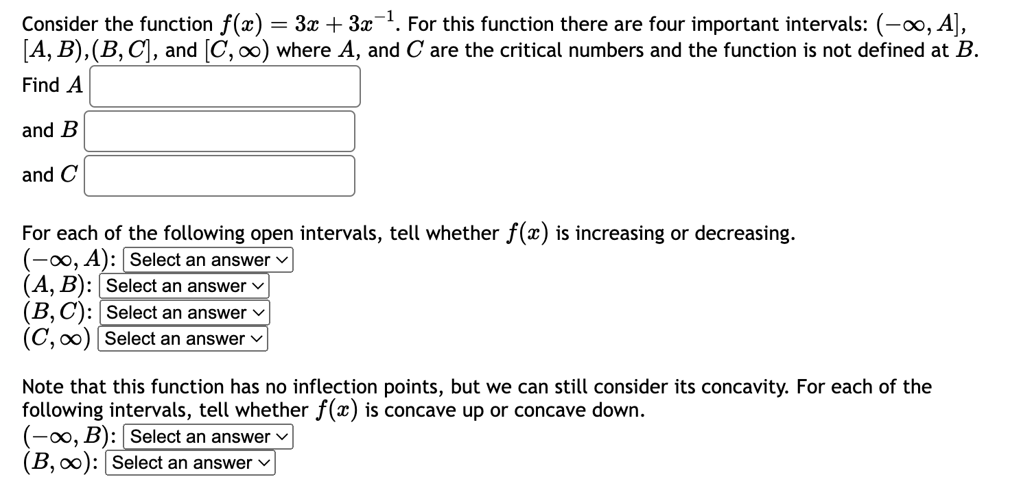 Solved Consider the function f(x)=3x+3x−1. For this function | Chegg.com