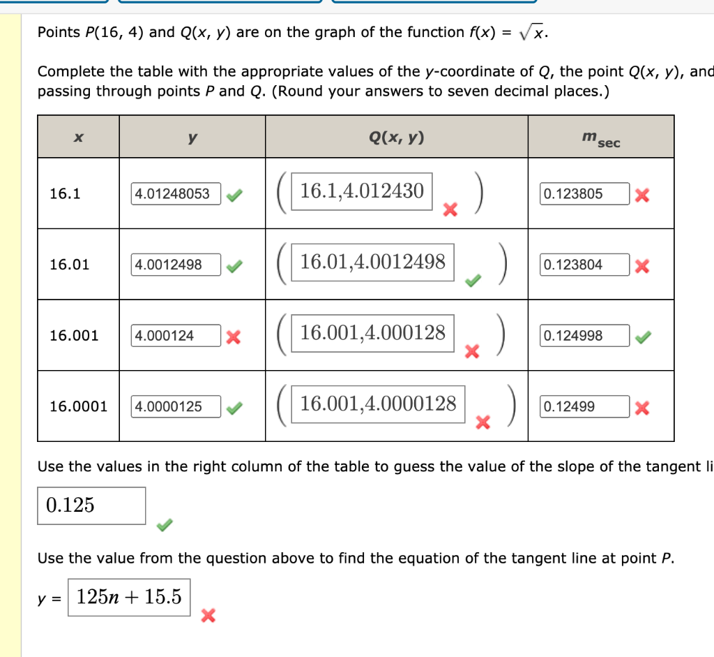 Solved Points P 16 4 And Q X Y Are On The Graph Of The