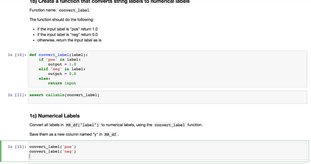 1b) Create a function that converts string labels to | Chegg.com