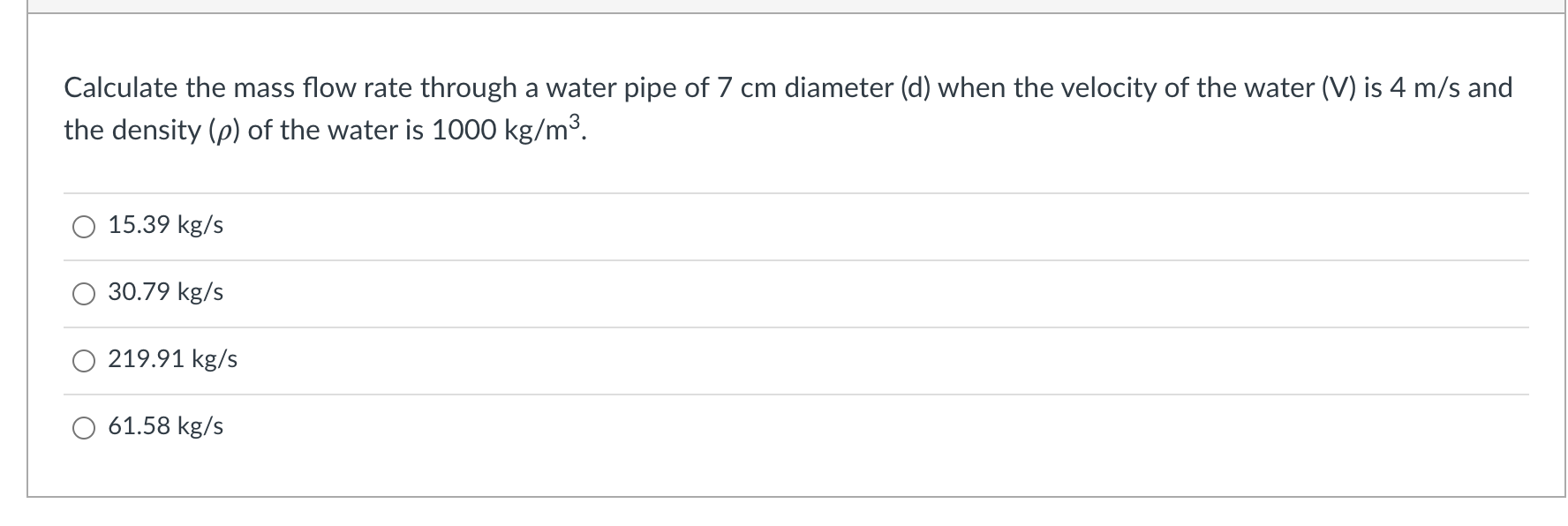 Solved Calculate the mass flow rate through a water pipe of | Chegg.com