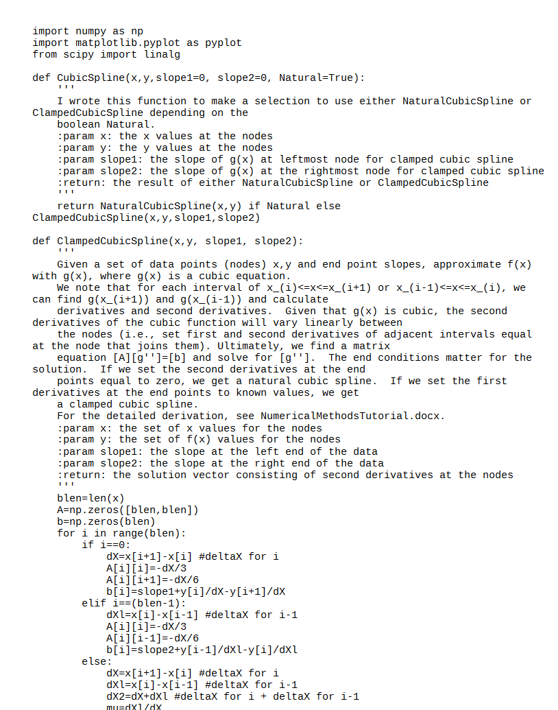c) Write a program that demonstrates the Cubic Spline | Chegg.com