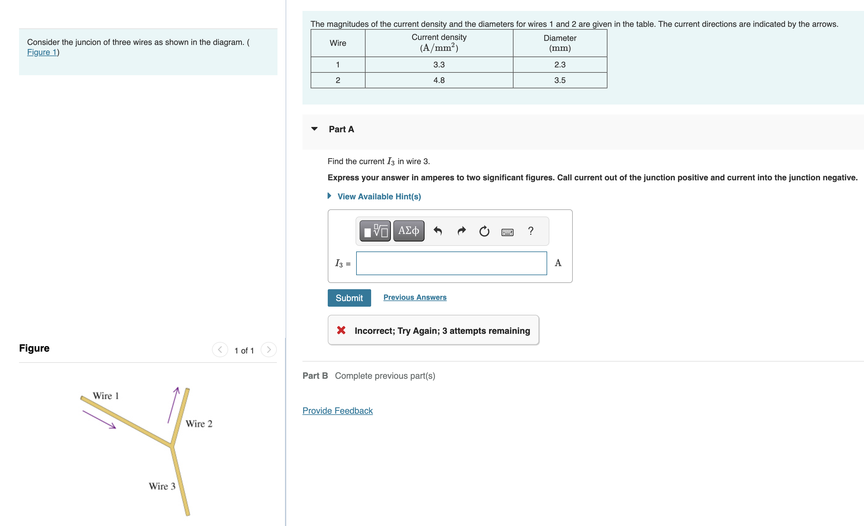 Solved Consider the juncion of three wires as shown in the | Chegg.com
