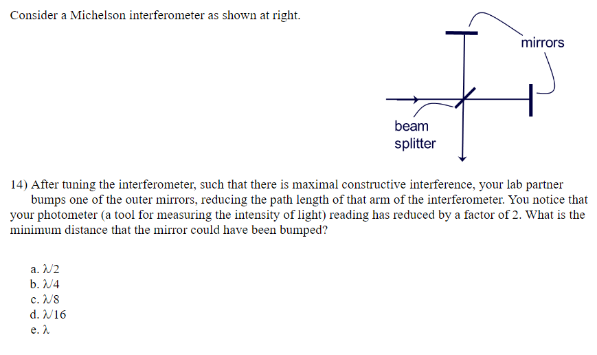 Solved Consider a Michelson interferometer as shown at | Chegg.com