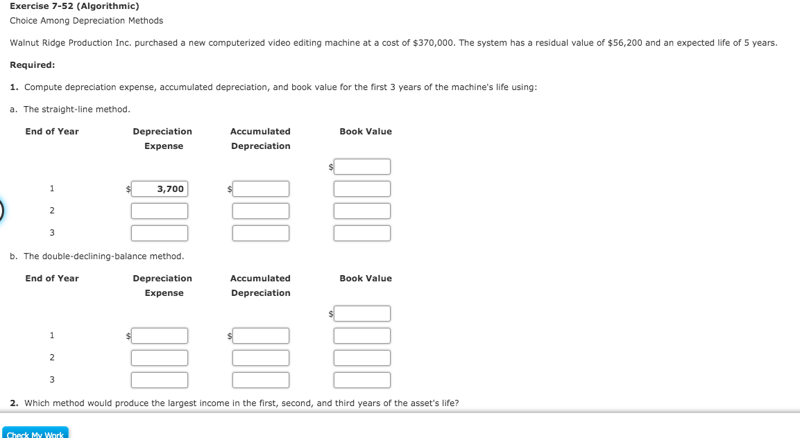 solved depreciation: multiple choice estimates the... Solved Exercise 7-52 (Algorithmic) Choice Among Depreciation | Chegg.com