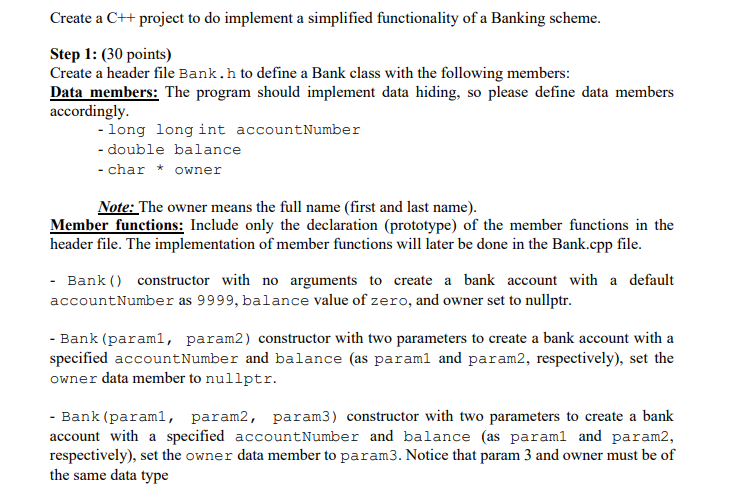 Create a C++ project to do implement a simplified | Chegg.com