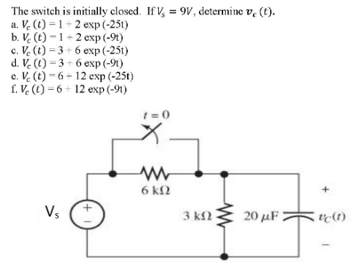 Solved The Switch Is Initially Closed If V 9v Determin Chegg Com