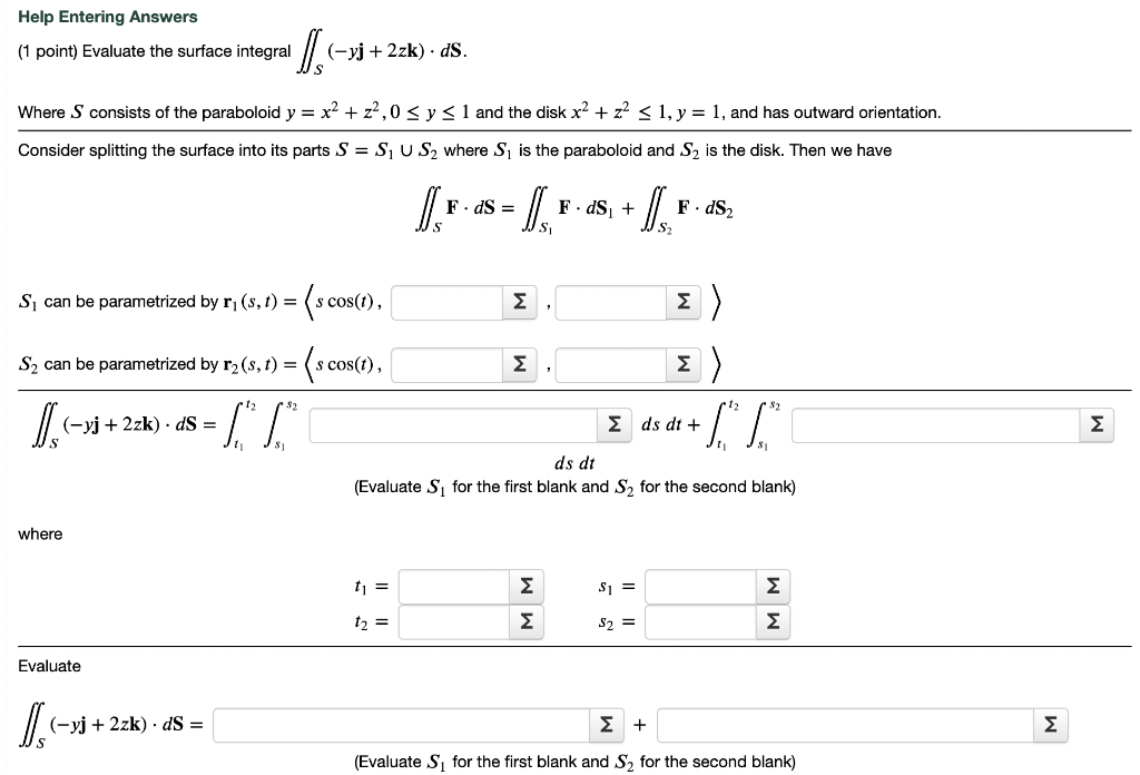 Solved (1 Point) Evaluate The Surface Integral | Chegg.com