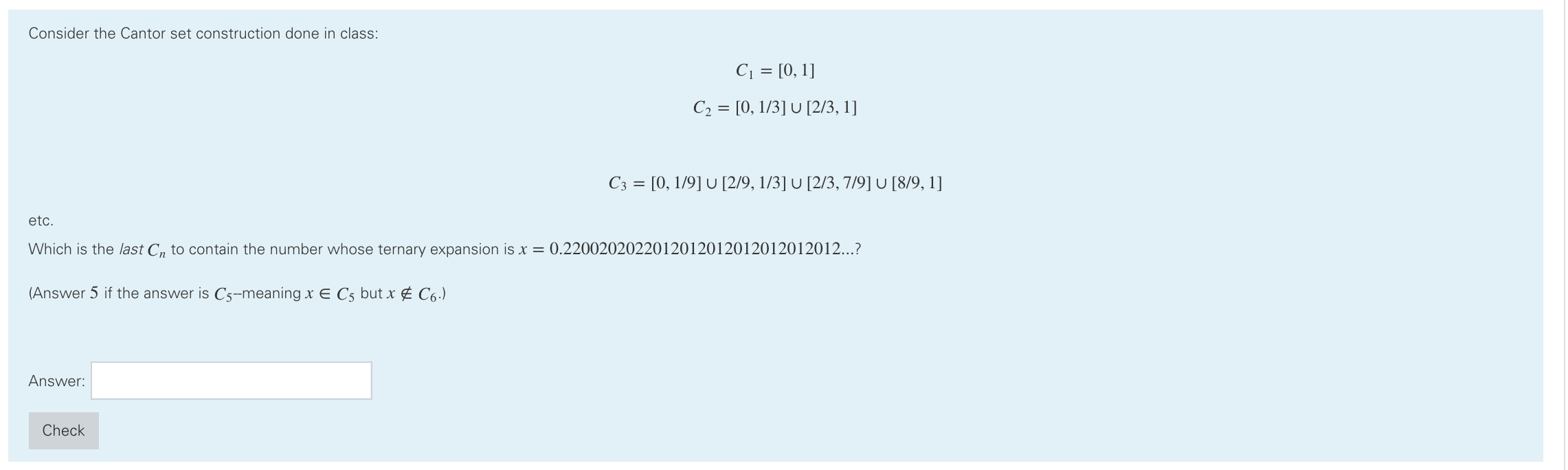 consider the cantor set construction done in class chegg com chegg