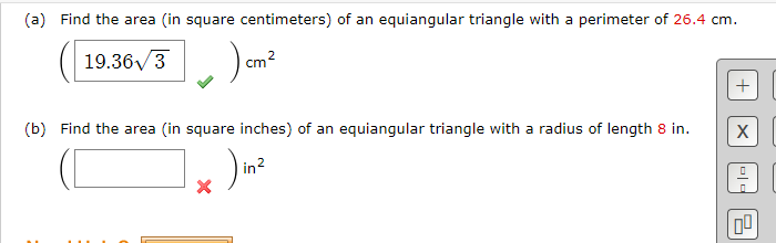 Solved (b) Find the area (in square inches) of an | Chegg.com