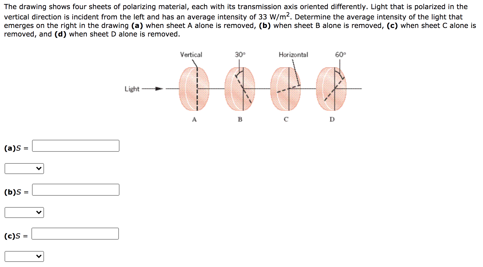 Solved The drawing shows four sheets of polarizing material,