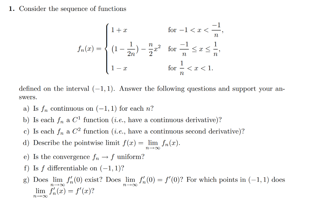Solved 1. Consider the sequence of functions 1 + x for 1 | Chegg.com