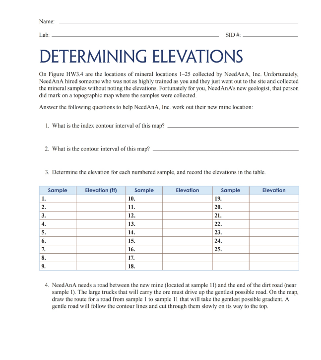 Solved Name: Lab: SID# DETERMINING ELEVATIONS On Figure | Chegg.com