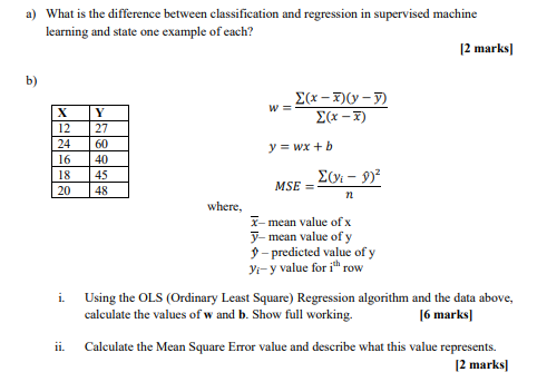 Solved a) What is the difference between classification and | Chegg.com