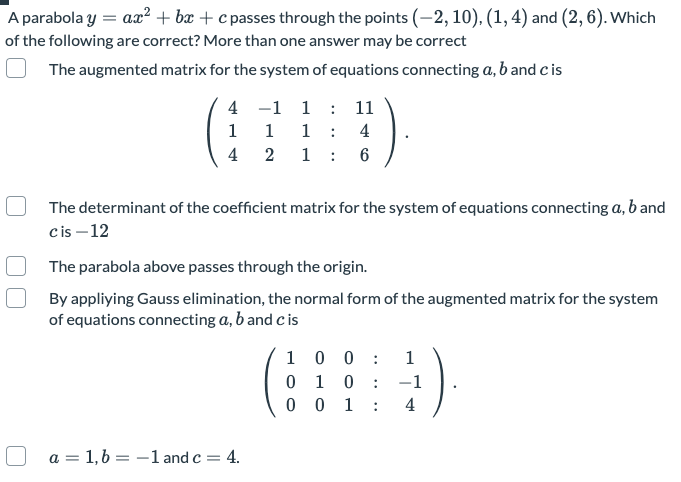 Solved A Parabola Y = Ax? +bx+c Passes Through The Points | Chegg.com