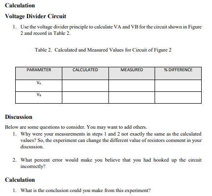 Solved Lab report - Experiment 1 - Voltage Divider. *please | Chegg.com
