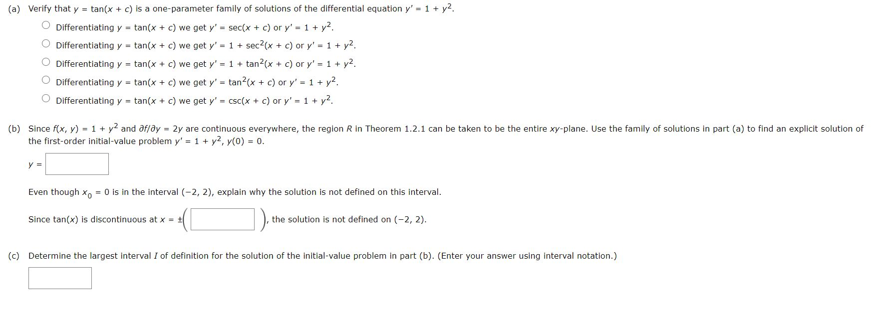 Solved (a) Verify that y = tan(x + c) is a one-parameter | Chegg.com