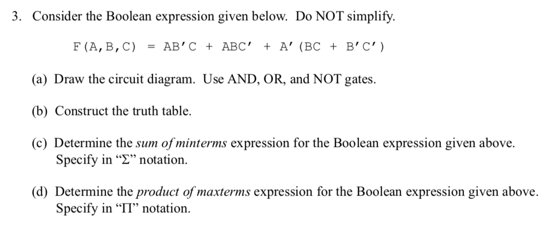 Solved 3. Consider the Boolean expression given below. Do | Chegg.com