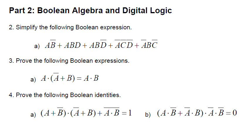 Solved Part 2: Boolean Algebra And Digital Logic 2. Simplify | Chegg.com