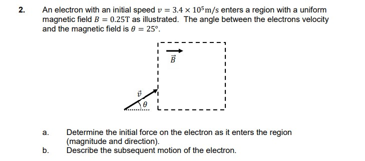 Solved 2. An Electron With An Initial Speed V = 3.4 X 105m/s | Chegg.com