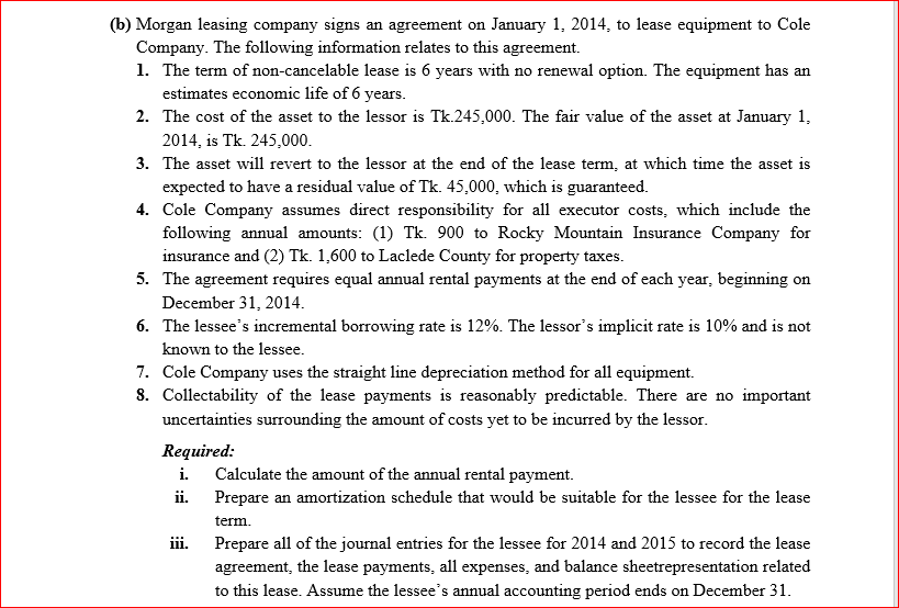 Solved (b) Morgan leasing company signs an agreement on | Chegg.com