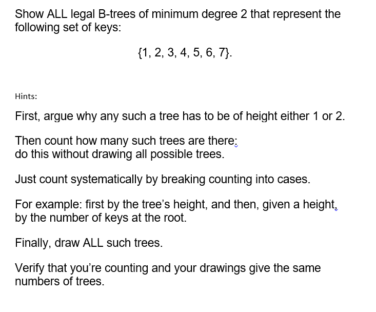 Solved Show ALL legal B-trees of minimum degree 2 that | Chegg.com