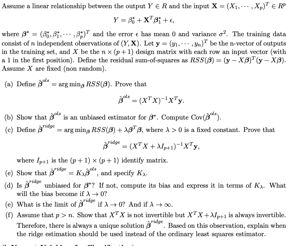 Assume a linear relationship between the output Y∈R | Chegg.com
