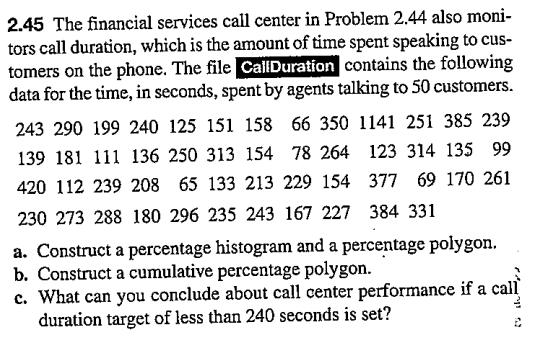 Solved 2.45 The financial services call center in Problem | Chegg.com