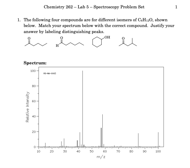 Solved Chemistry 262 – Lab 5 - Spectroscopy Problem Set 1. | Chegg.com