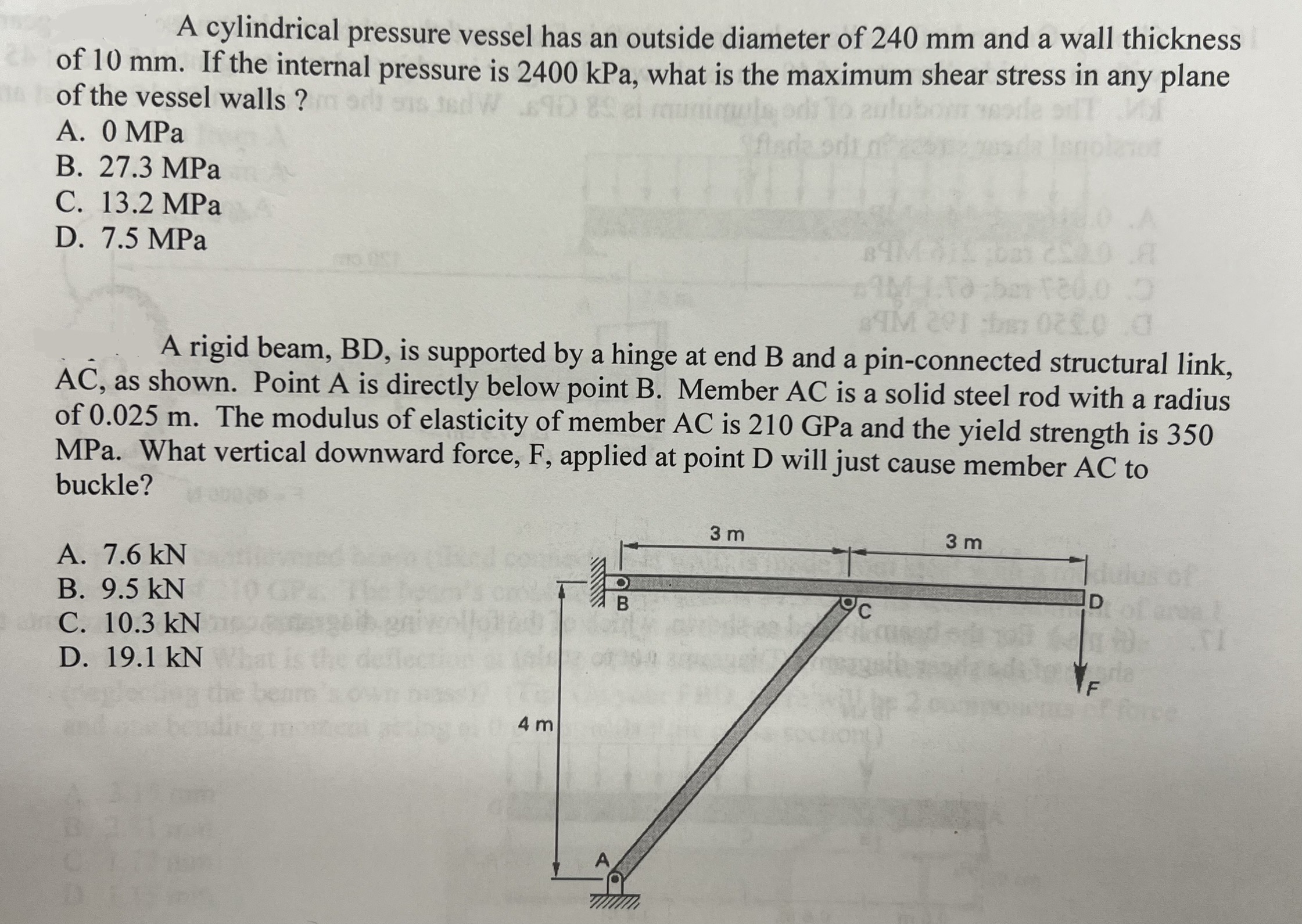Solved A cylindrical pressure vessel has an outside diameter | Chegg.com