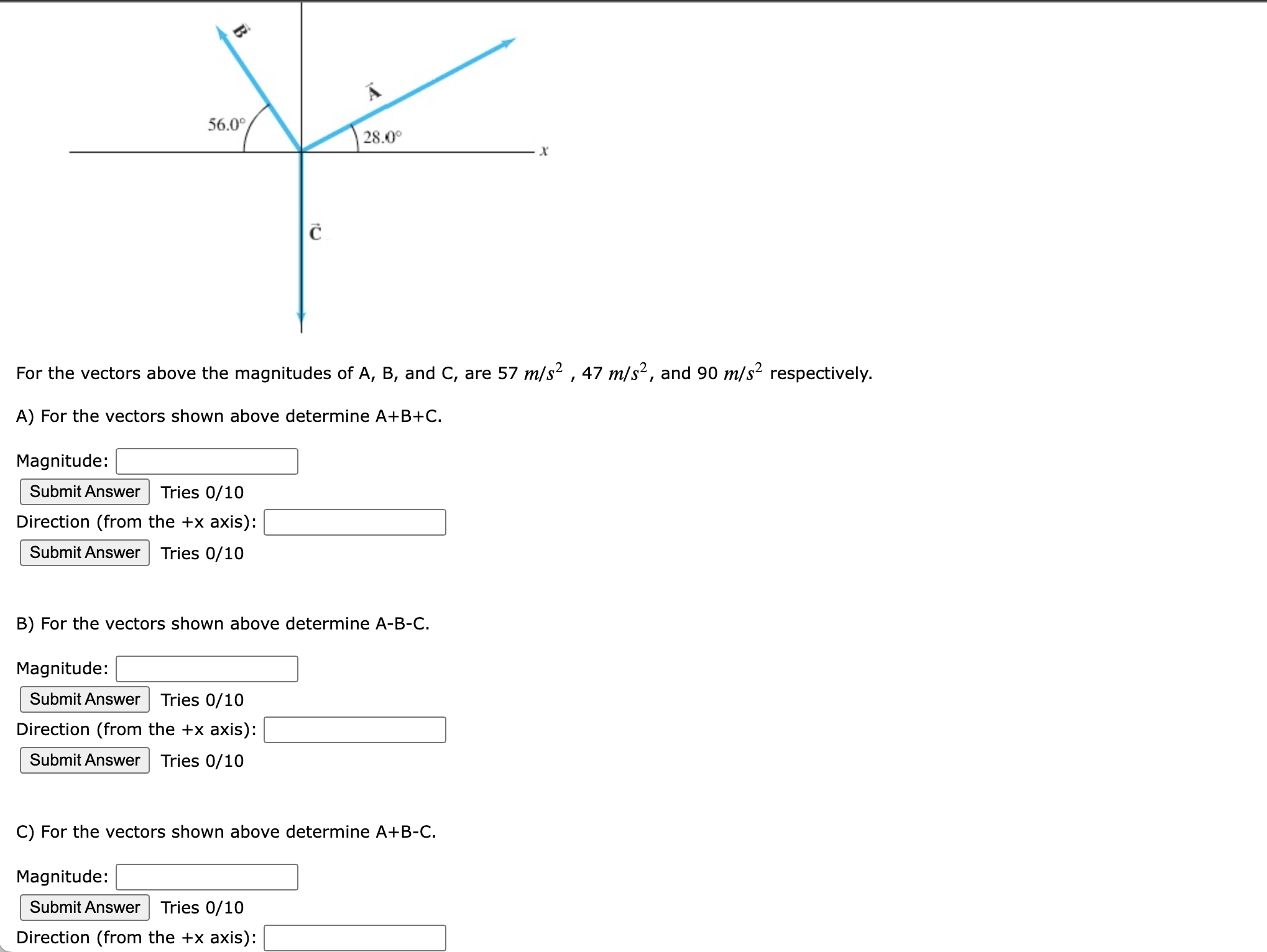 Solved B) For The Vectors Shown Above Determine A-B-C. | Chegg.com