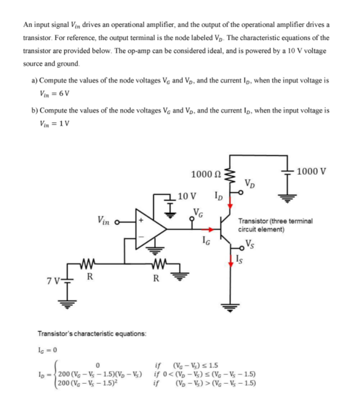 Solved An input signal Vin drives an operational amplifier, | Chegg.com