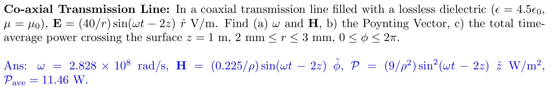 Solved Co-axial Transmission Line: In a coaxial transmission | Chegg.com