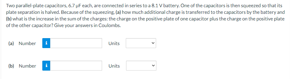 Solved Two Parallel-plate Capacitors, 6.7 UF Each, Are | Chegg.com
