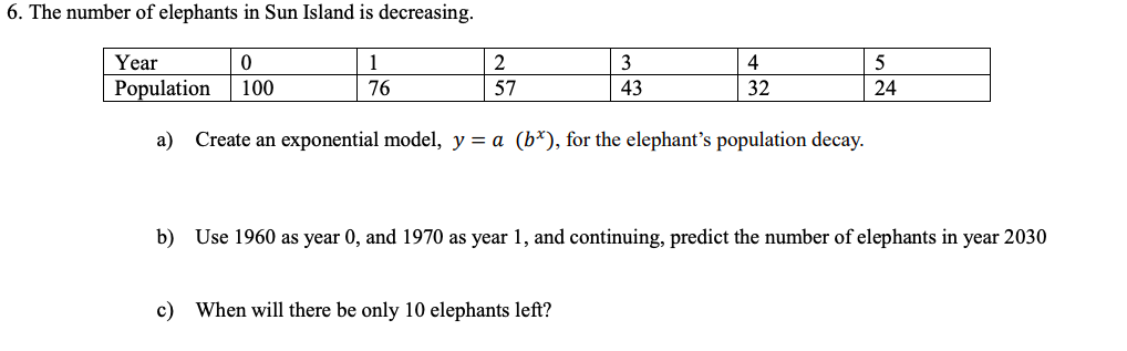 Solved 6. The number of elephants in Sun Island is | Chegg.com