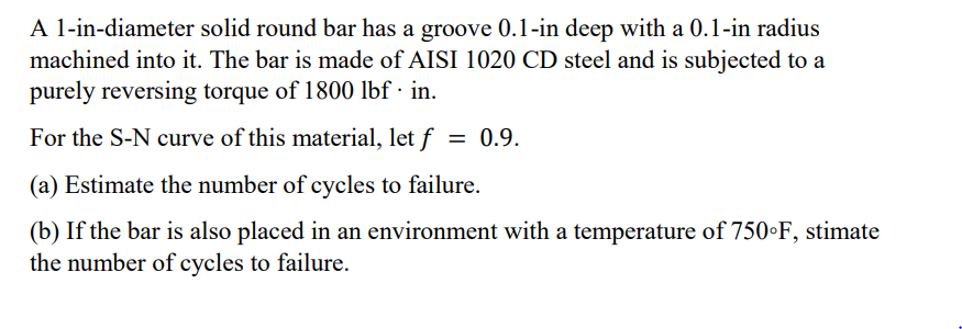 Solved A 1-in-diameter solid round bar has a groove 0.1-in | Chegg.com