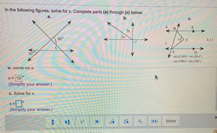 Solved In the following figures, solve for x. Complete parts | Chegg.com