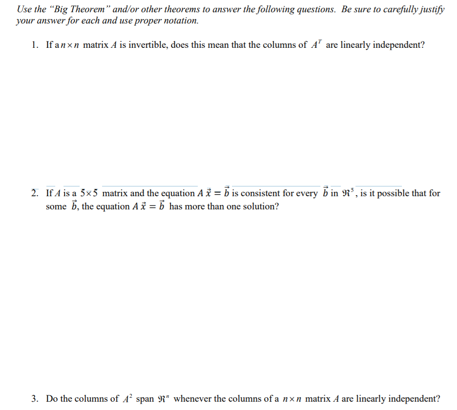 Solved Use the “Big Theorem” and/or other theorems to answer | Chegg.com