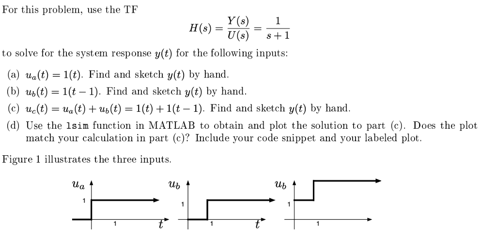 Solved For this problem, use the TF Y(s)_1 U(s) +1 to solve | Chegg.com