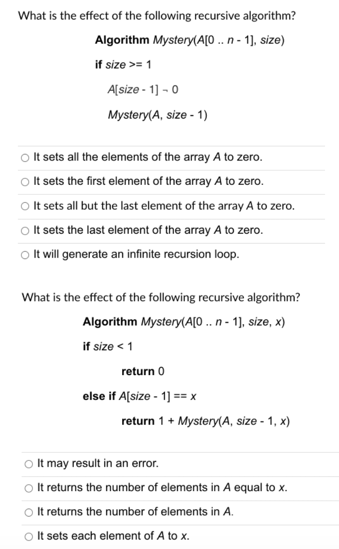 Solved What is the effect of the following recursive | Chegg.com