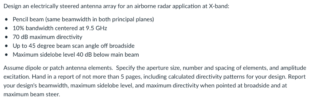 Design an electrically steered antenna array for an | Chegg.com