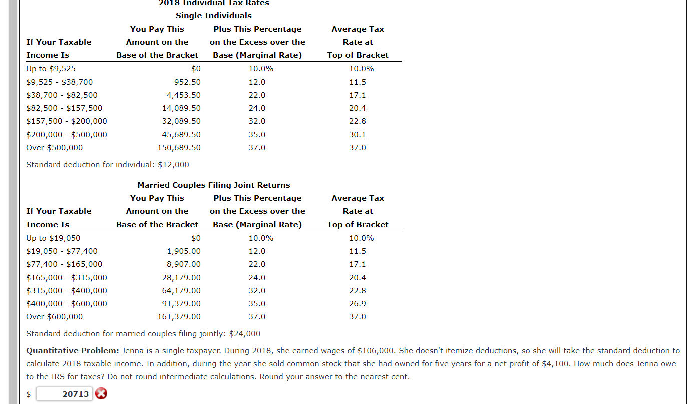 Solved Quantitative Problem: Jenna is a single taxpayer. | Chegg.com