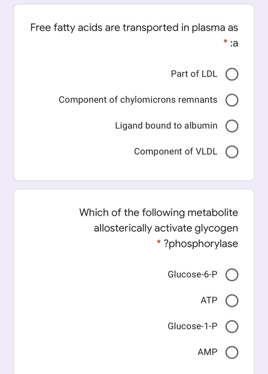 Solved Free fatty acids are transported in plasma as a Part