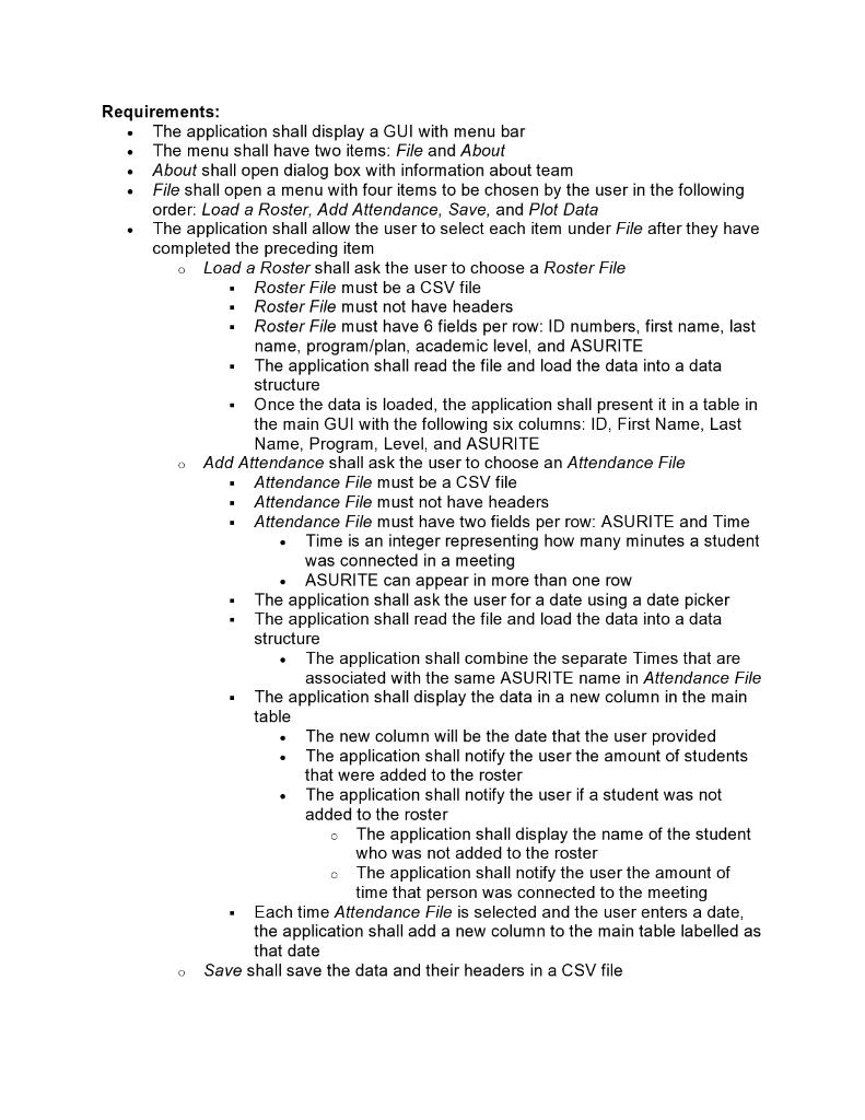 Requirements: The application shall display a | Chegg.com