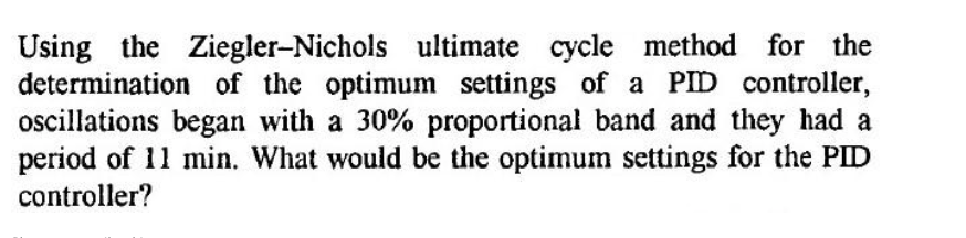 Solved Using the Ziegler-Nichols ultimate cycle method for | Chegg.com