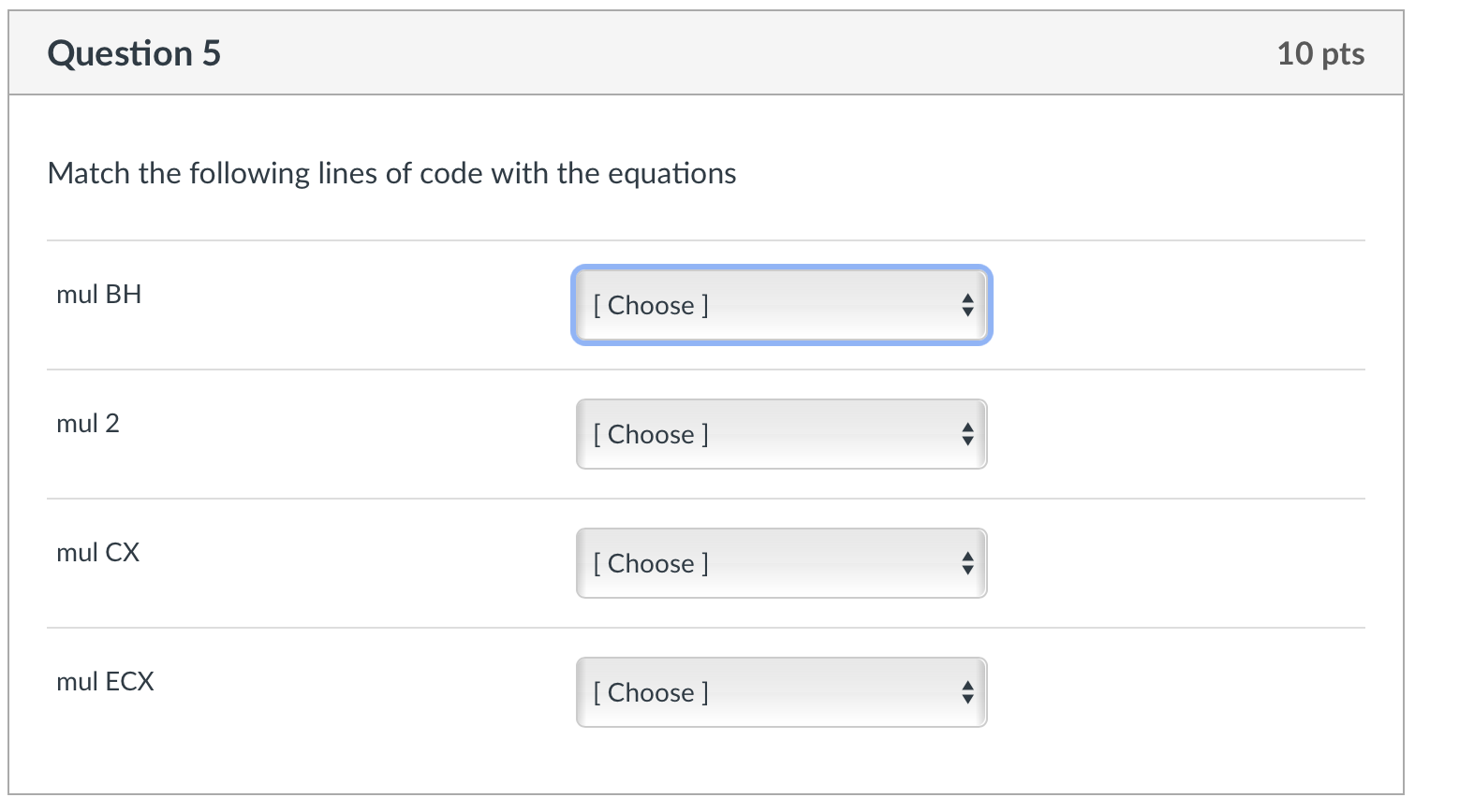 Solved Question 5 10 pts Match the following lines of code | Chegg.com